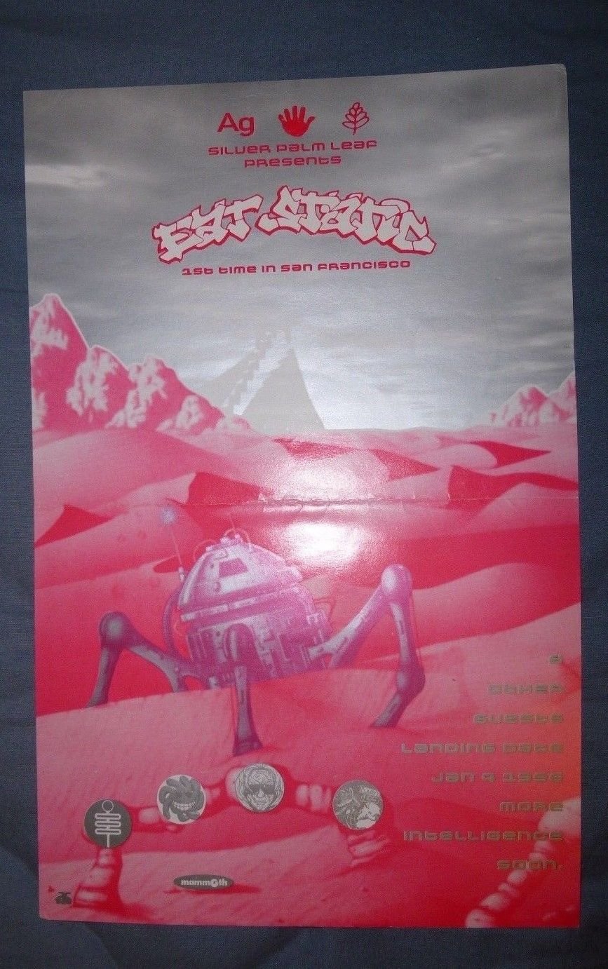 EAT STATIC Rave Poster Silver Palm Leaf 1996 Futuristic Rover Vehicle