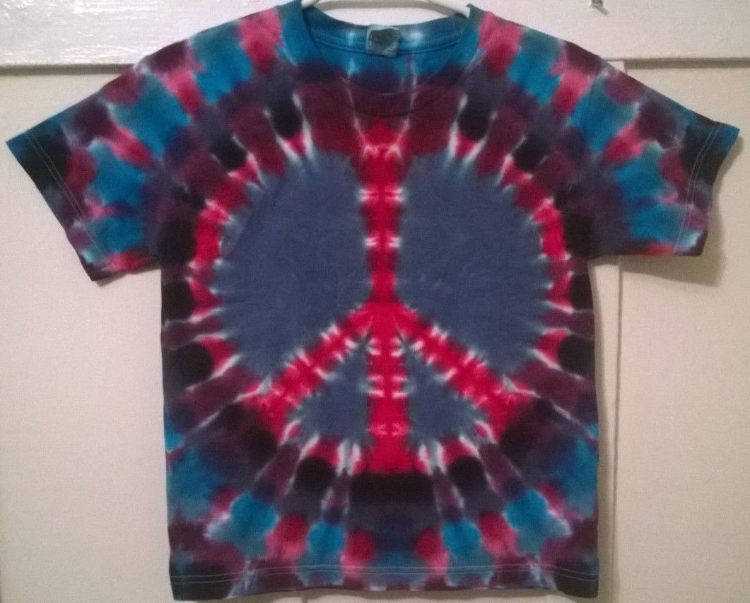 New Tie Dye Youth M Alstyle Child Tshirt Red Blue Purple Peace Sign t shirt