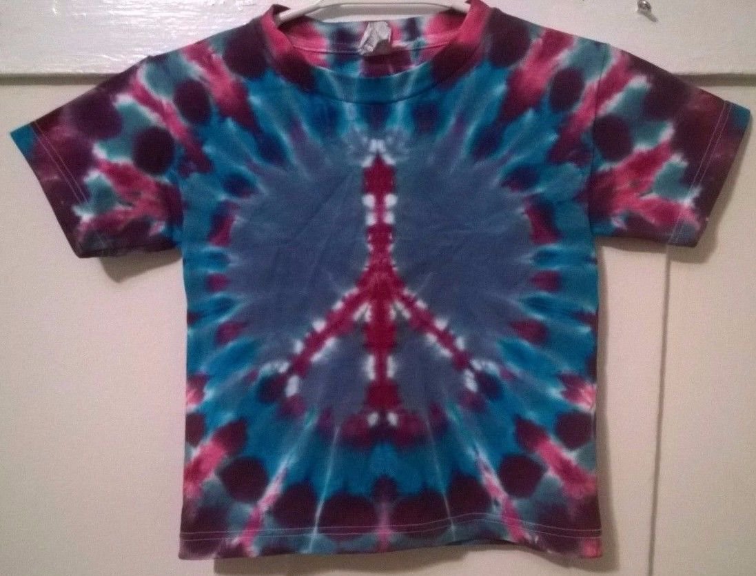 New Tie Dye Juvy Medium (5/6) Alstyle Tshirt Blue Purple Peace Sign pattern t shirt