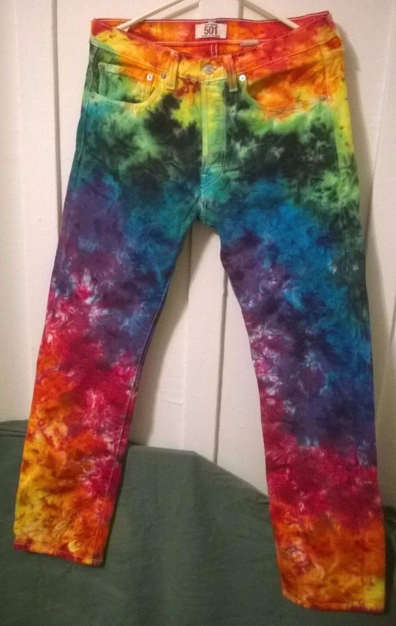 Rainbow Tie Dye Levi's 501 Straight Leg Button Fly Jeans 32 x 32 Andy ...