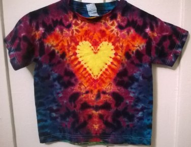 New Tie Dye Juvy Large (7) Alstyle Tshirt Yellow Heart in Rainbow Crinkle pattern t shirt