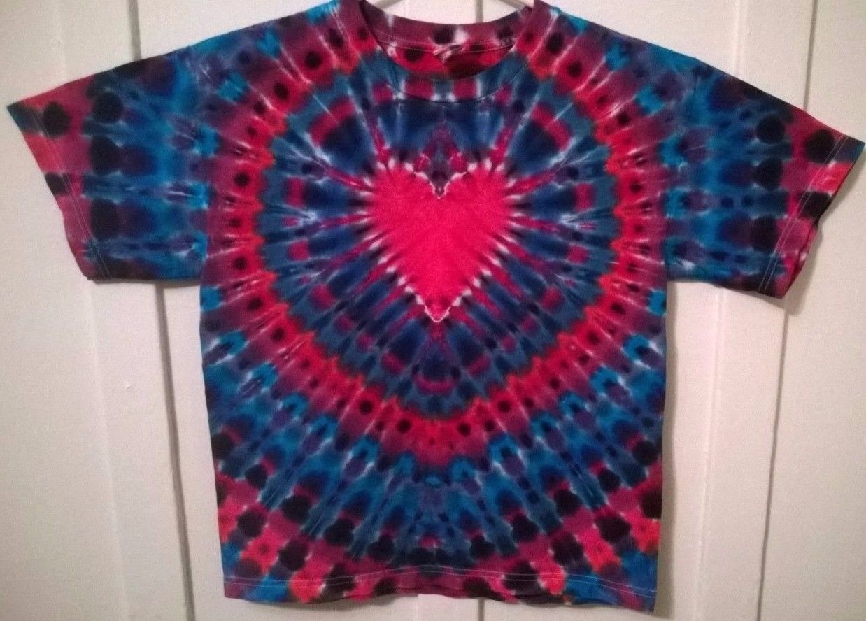 New Tie Dye Youth XL Alstyle Tshirt Red Blue Purple Heart pattern t shirt