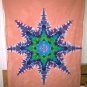 Tie Dye Wall Hanging Tapestry Star Pattern Blue Purple Green against Dusty Rose