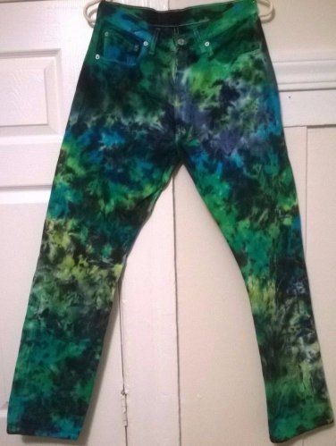 Blue Green Tie Dye Levi's 501 Straight Leg Button Fly Jeans 31 x 32 Andy Castle *FREE US SHIPPING*