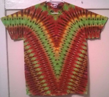 New Tie Dye L Gildan Tshirt Earthy colors w/ Lime V or Yoke pattern t shirt