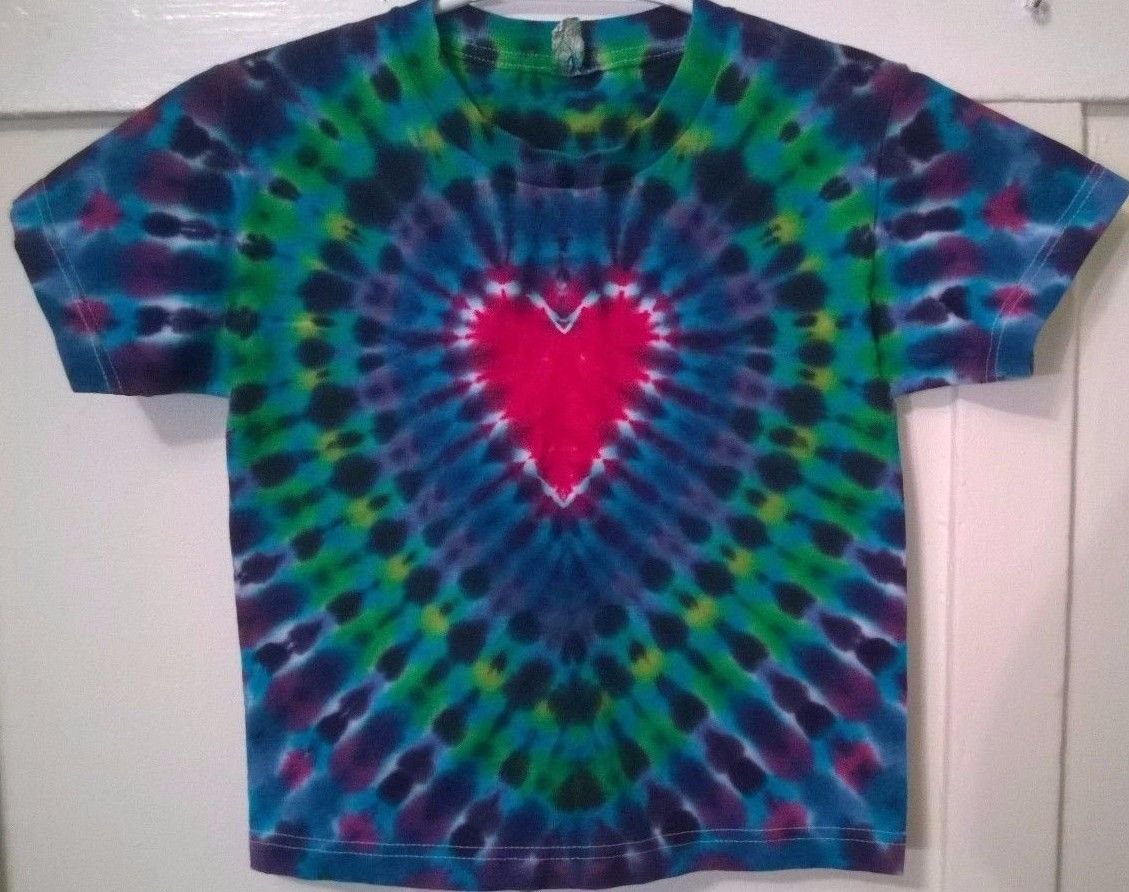 New Tie Dye Youth XS Alstyle 100% Cotton Short Sleeve Tshirt Multi-color Heart