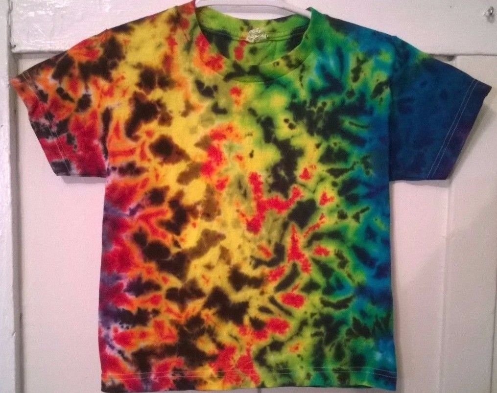New Tie Dye Youth XS Alstyle 100% Cotton Short Sleeve Tshirt Multi-color Crinkle