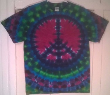 New Tie Dye M Gildan Tshirt Red/Purple Peace Sign Green Blue Purple t shirt