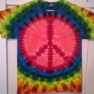 New Tie Dye L Gildan T shirt Red & Pink Peace Sign Rainbow background