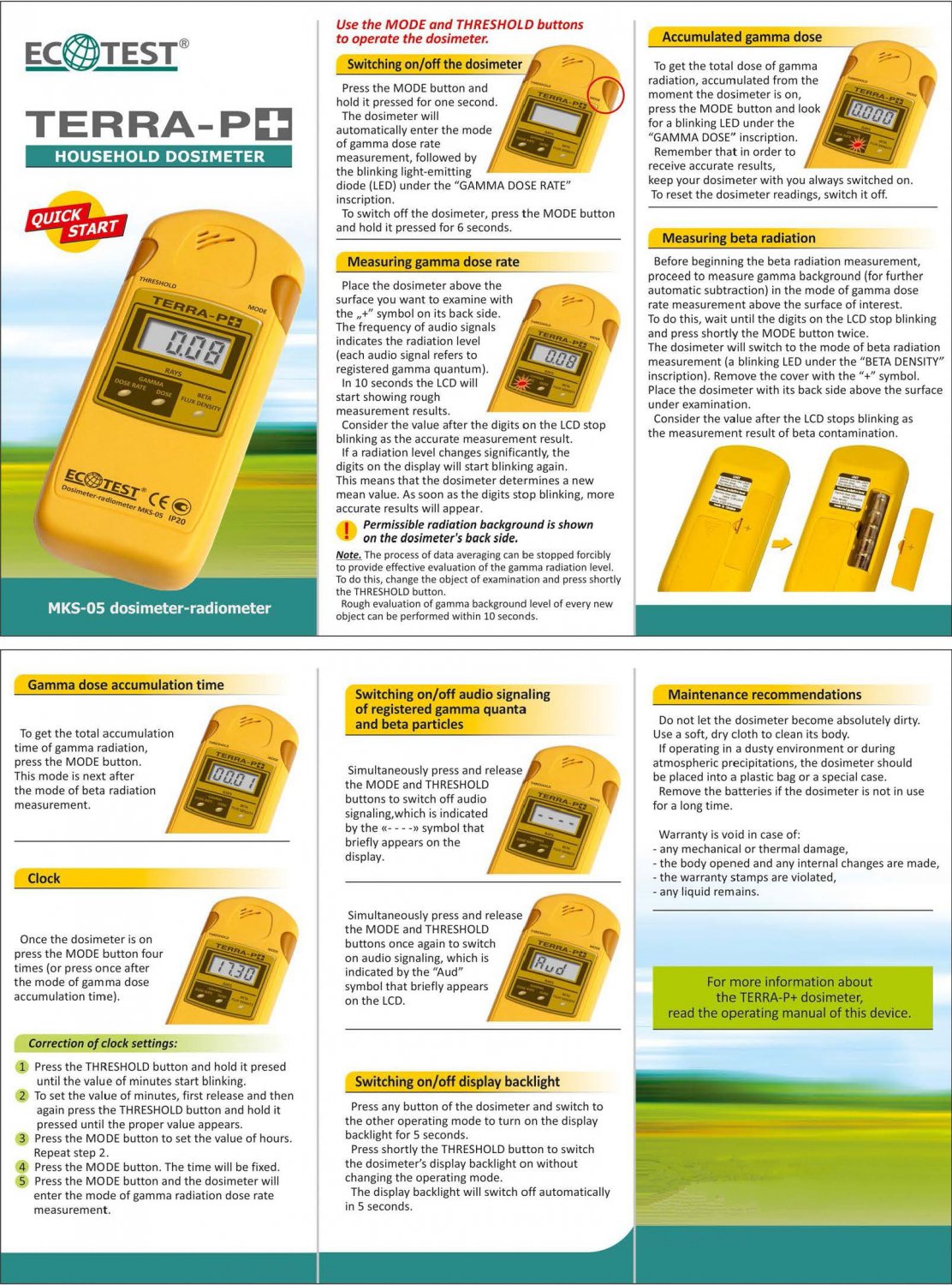 BRAND NEW TerraP+ Plus Ecotest Dosimeter Radiometer Geiger Counter