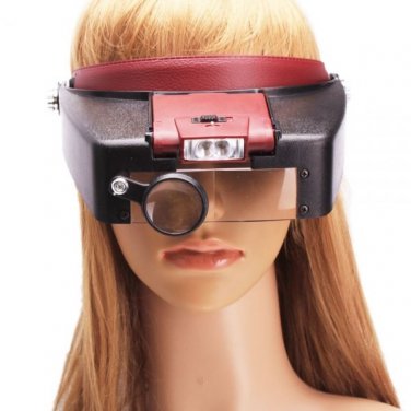 Up to 10X Magnifying Glass Headset Loupe Magnifier Lens Visor with 2 LED Light