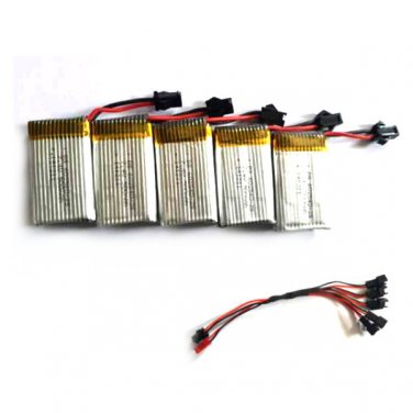 5 x JJRC H8C DFD F183 F182 5 x 7.4V 500mAh Battery With 2 to 5 Charging Cable