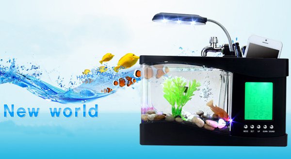 LCD Display Desktop LED Clock Lamp Light Digital Calendar Fish Tank