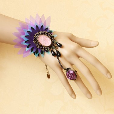 Colorful Peacock Lace Flower Crystal Ring Bracelet Wristband