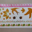 gold leaf temporary skin art tattoo, party body art bird and four leaf clover metallic fake tattoo