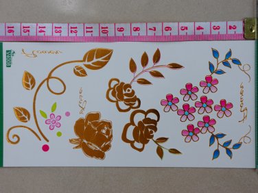 Sexy gold flower transfer tattoo for girl, fashion body art water proof floral temporary tattoo