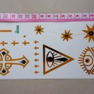 mysterious tribal tattoo gold temporary skin art, religion cross pattern flash metallic totem tattoo