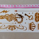 dragon sword gold fake tattoo art, coolest man art skin art bling crown and diamond metallic tattoo