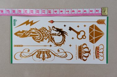 dragon sword gold fake tattoo art, coolest man art skin art bling crown and diamond metallic tattoo