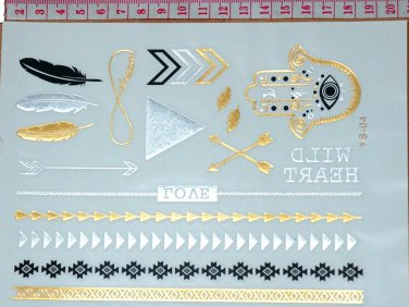 Western fashion tattoo art silver bracelet chain metallic temporary tattoo arrow tattoo skin art