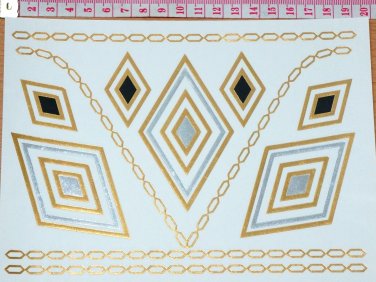 gold and silver rhombus geometric temporary tattoo, water proof flash gold necklace tattoo