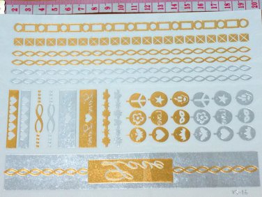 Fake jewelry design Flash gold bracelet metallic tattoo, fashion skin art silver tattoo ring