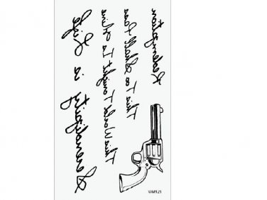 Cool fake tattoo art for men gun pattern water proof temporary tattoo sticker , English quote tattoo
