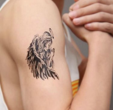 realistic blessing angel temporary tattoo art, water proof black cross realistic tattoo skin art