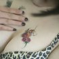Sexy floral unicorn large temporary tattoo, Female hot breast skin art fake tattoo in night bar