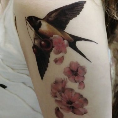 vivid swallow and flower pattern 10 *14cm large temporary skin art