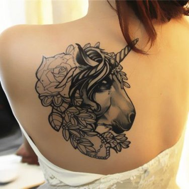 Big unicorn pattern sexy girls back tattoo art , water proof design large unicorn temporary tattoos