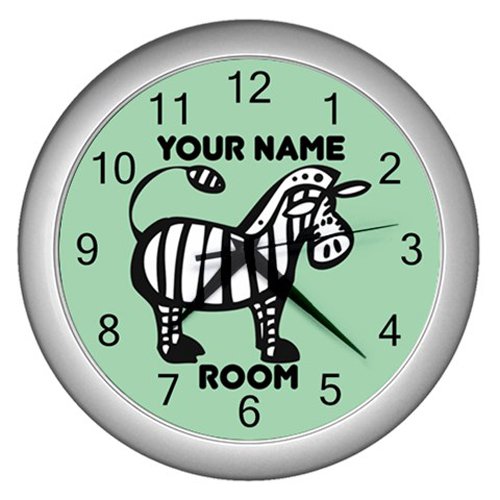 Green Personalized Zebra Wall Clock Silver Frame
