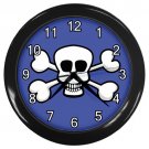 White Skull And Cross Bones Blue Black Frame Novelty Wall Clock