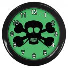 Black Skull And Cross Bones Green Black Frame Novelty Wall Clock