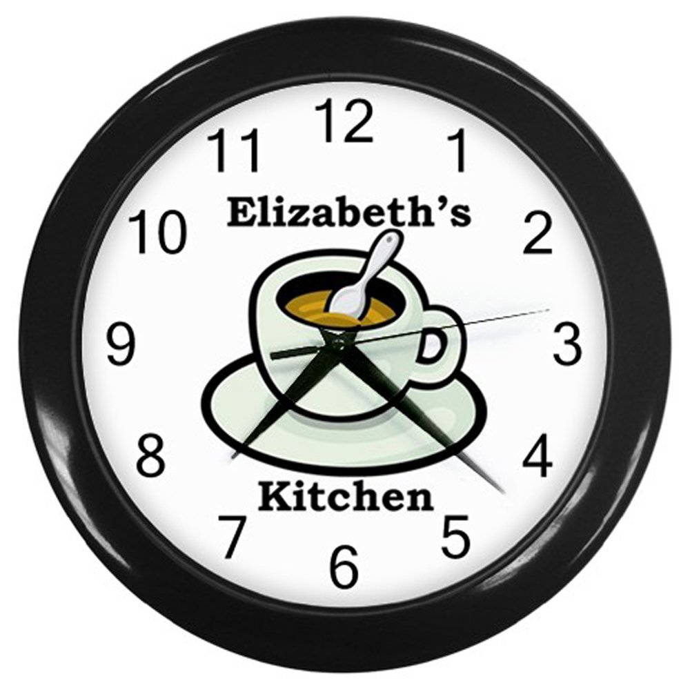 Personalized Coffee Cup Kitchen Wall Clock Black Frame