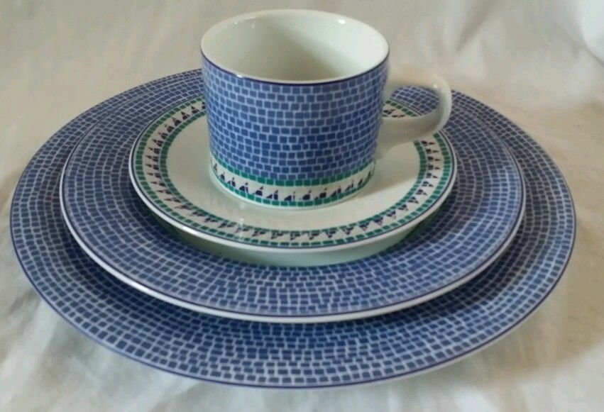 4 Pc Dansk Tiles Mosaic Dinnerware Pattern Dinner&Salad Plates Cup and