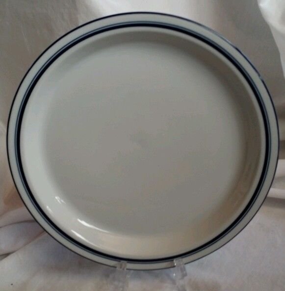 White Blue Stripe Dansk Bistro Dinnerware 10.25" Dinner Plate Portugal