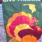 Turkey Pumpkin and Fall Leaf Decor Outdoor Yard Flag EUC!
