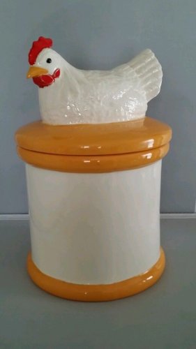 Chicken Hen Rooster Cookie Jar Canister w/ Lid Darling! 10 1/4" Tall