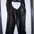 Classic Leather Gear First Black Motorcycle/Cowboy Chaps Sz Large Inseam 28"