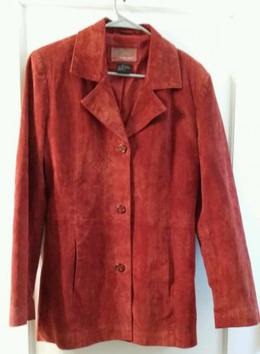 BRANDON THOMAS Womans Red Leather Suede Jacket  Sz Large~Gorgeous!