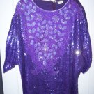 Chamanix Sequin Short Sleeved Cocktail Purple Blouse Size 24 Silk made in India