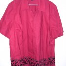 Russell Kemp Woman 2X Red w/ Black Print Blouse/Top/Suit Jacket Short Sleeved