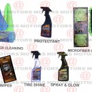 Microfiber Cleaning Tire Shine Spray & Glow Leather 25 Wipes Protectant 16oZ Kit