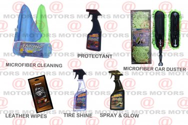 Microfiber Cleaning Tire Shine Spray & Glow Leather 25 Wipes Protectant 16oZ Kit