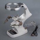 Multi-functional LED Magnifier Soldering Iron Stand Magnifying Lens w/ Clamp Tool