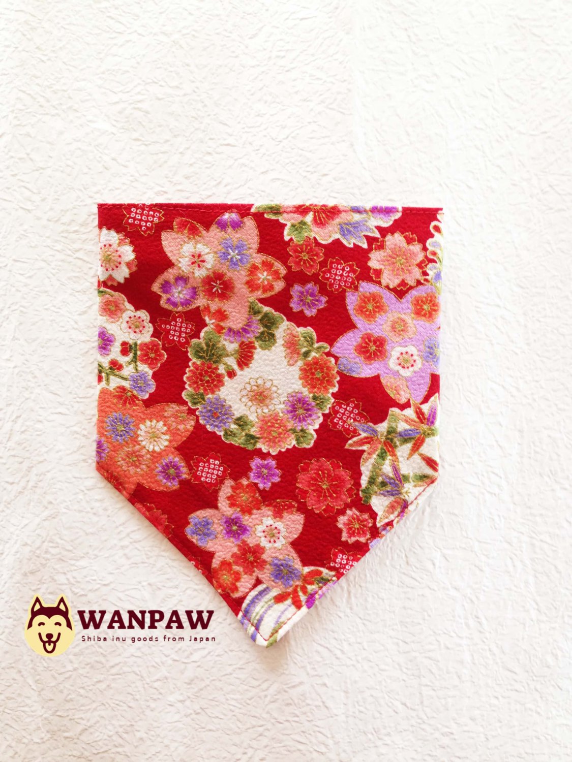 Dog Bandana for Japanese chirimen(crepe) pattern "Red"