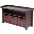 Antique Walnut Storage Bench with Baskets Set