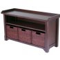 Antique Walnut Storage Bench with Baskets Set