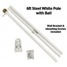 6' White Steel Flag Pole With Wall Mount